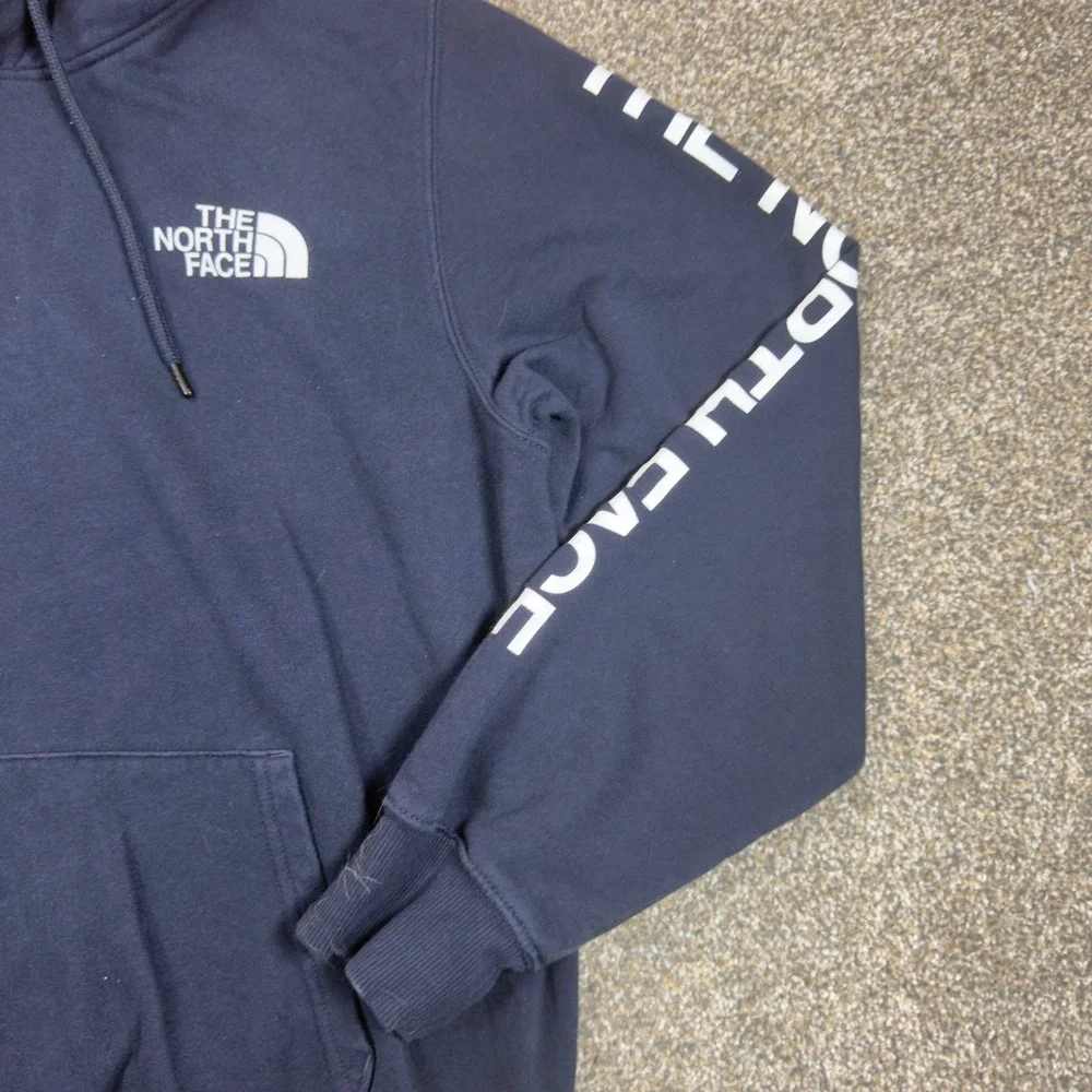 The North Face Mens Navy Blue Bear Graphic Logo Sleeve Pullover Hoodie Large